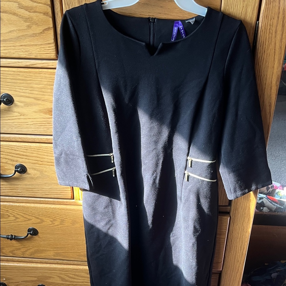 Seraphine Black Long Sleeve Dress with Gold Zipper Accents
